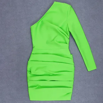 įžymybė tvarstis suknelė žalia tvarstis suknelė aukštos kokybės viskozės elegantiškas vieno peties mini moteris bodycon suknelė seksualus šalis suknelė