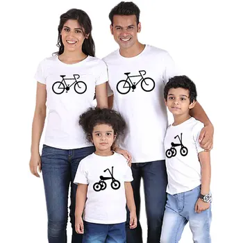Šeimos atitikimo spausdinti dviračių T marškinėliai tėvas, motina, dukra, sūnus Vaikas drabužiai tiktų tėtis, mama ir man apranga baby berniukas ir mergaitė medžiaga