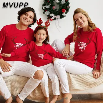 šeimos kalėdų megztiniai tėvas, motina, dukra, sūnus atitikimo komplektus ieškoti naujų metų vaikai hoodies elnias spausdinti mielas medvilnės drabužiai
