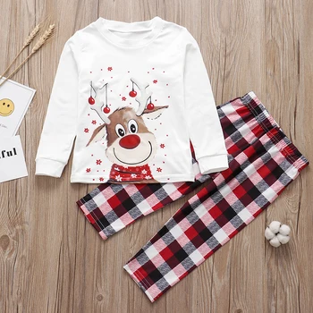Šeimos Kalėdų Pižama Rinkiniai 2020 Mama Dukra Tėvo Sūnus Kūdikių Kalėdos Šeimos Derinti Drabužius Elnias Spausdinti Kalėdų Sleepwear