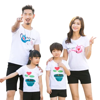 Šeimos nustatyti, ugdyti Meilę Vasaros Short-sleeve T-shirt Atitikimo Šeimos Drabužių Komplektus Motinos, Dukters Ir Tėvo Sūnus