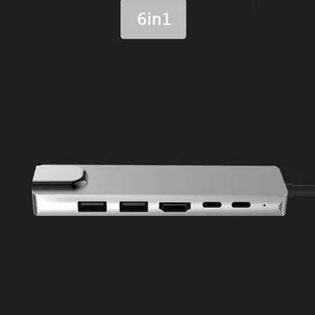 Šešių-In-One Tipo C Prijungimo Stotis HDMI suderinamus Hub Gigabit ethernet Tinklo plokštė + Pd Įkrovimas Usb Multi-Funkcija Hub