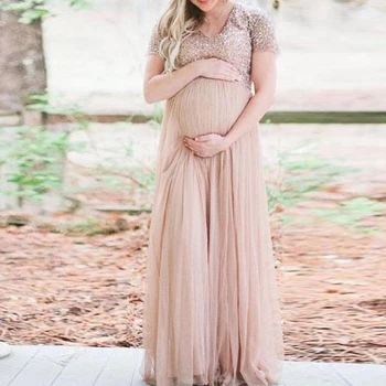 Šifono Blizgančiais Kamuolys Suknelė Motinystės Suknelės Už Nuotrauką Šaudyti Ilgas Motinystės Fotografija Rekvizitai, Suknelių Nėščiosioms 2019 Naujas