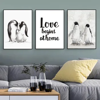 Šiuolaikinės Pingvinas Šeimos Meilės, Drobė, Tapyba, Plakatas Spausdinimo Šiaurės šalių Sienos Meno Gyvūnų Nuotraukų Kambarį Namų Dekoro
