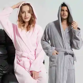 Žiemos Moteris Chalatą su Gobtuvu Medvilnės Rudenį Storą Šiltą Rankšluostį Vilnos Sleepwear Ilgas Chalatas, Hotel Spa minkštą Pižamą Kimono skraiste