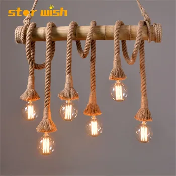 Žvaigždės noras Bambuko ir kanapių virvė sieniniai šviestuvai kūrybos restoranas apdailos lempos šviesą baro stalo sodo bambuko hunging šviesos