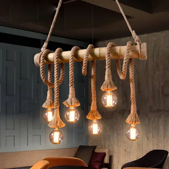 Žvaigždės noras Bambuko ir kanapių virvė sieniniai šviestuvai kūrybos restoranas apdailos lempos šviesą baro stalo sodo bambuko hunging šviesos